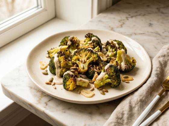 Brocoli rôti ail & yaourt-tahini