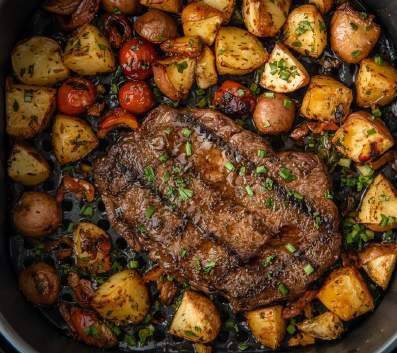 Steak, pommes de terre & légumes