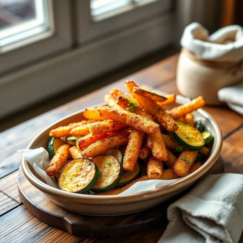 Frites de courgette panées Miel-moutarde