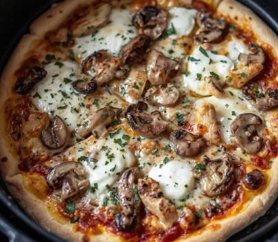 Pizza healthy poulet, champignons et mozzarella