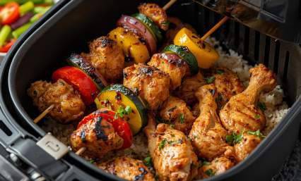 Brochettes poulet & légumes
