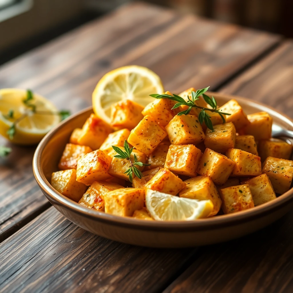 Tofu doré mariné citron & gingembre